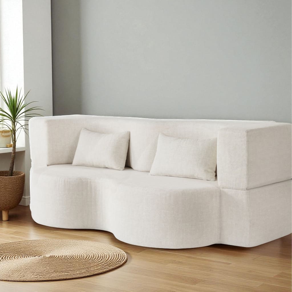 75" Convertible Foldable Sofa Bed, Memory Foam Upholstered 3-Seat Cloud Couch Mattress with 2 Pillows