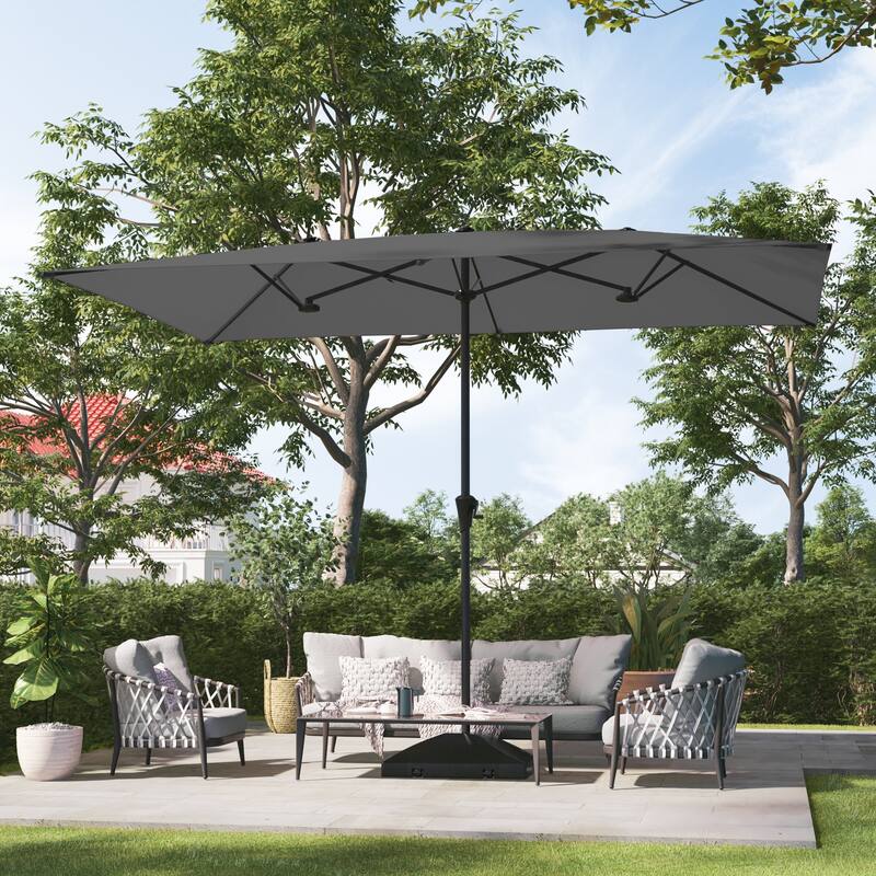 LIVOOSUN 11x7/10x6.5Ft Large Double-Sided Rectangular Outdoor Patio Market Umbrella with Crank, Gray