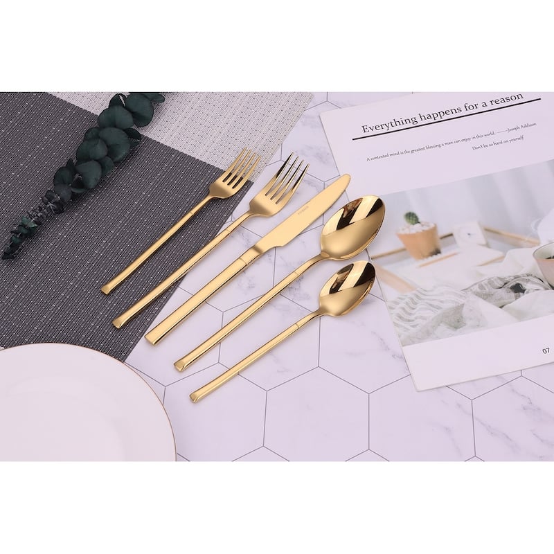 20 Pc Flatware Set Simple Gold - Service For 4 - 20 Pc