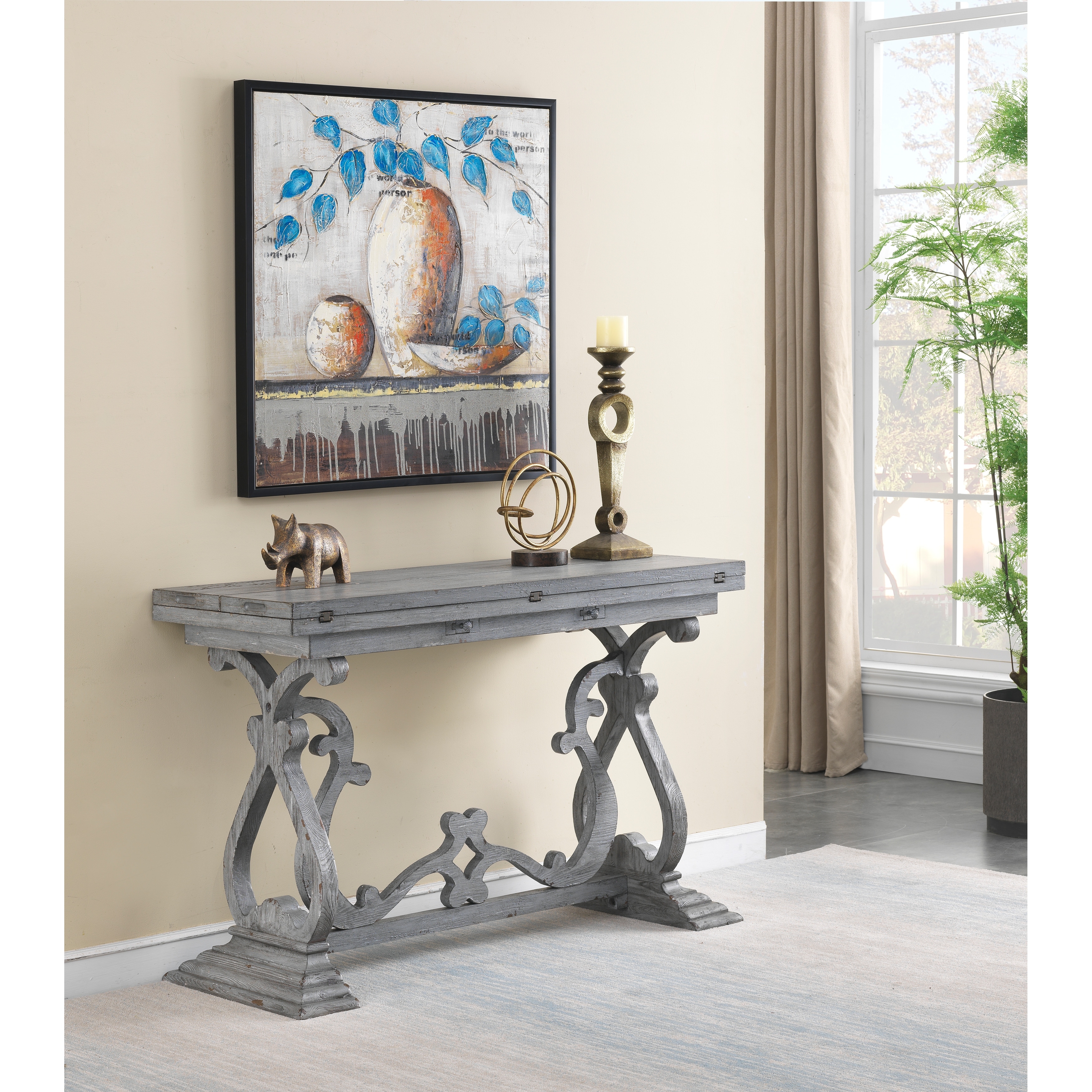 Somette Gramercy Weathered Grey Flip Top Console