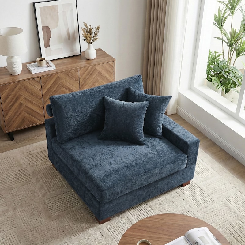 41" W Modern Chenille Corner Arm Accent Chair Sectional Module with Pillows