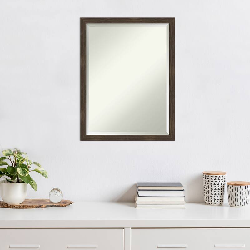 Woodgrain Stripe Beveled Wood Framed Wall Mirror