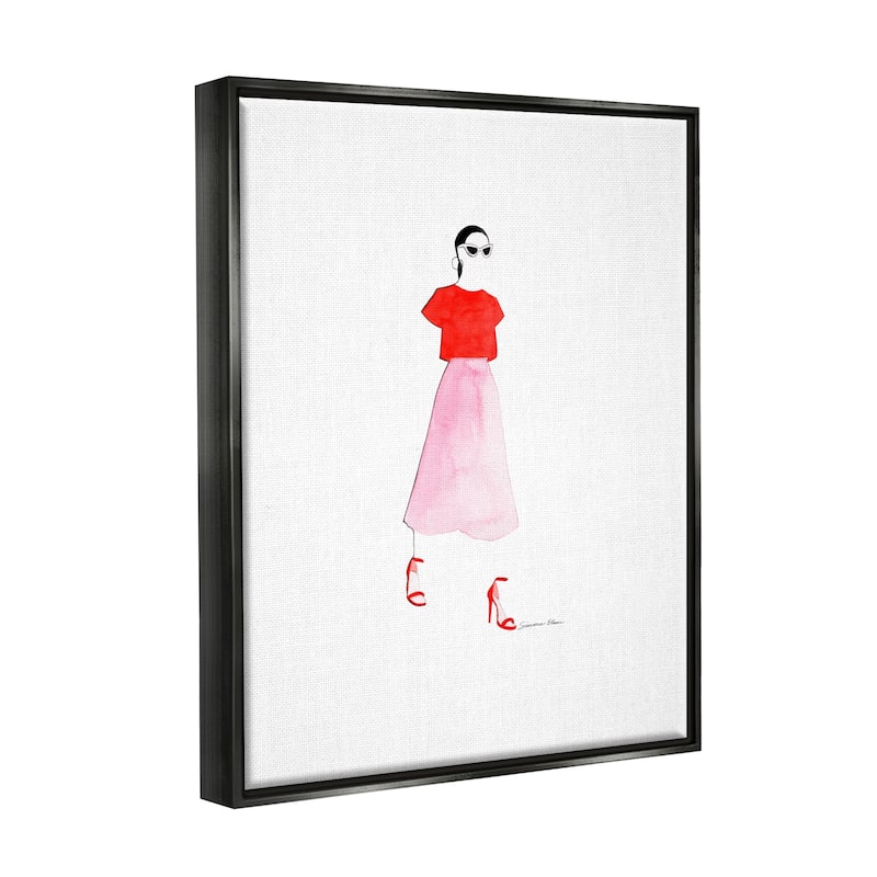 Stupell Girl in Pink & Red Framed Floater Canvas Wall Art Design by Simone Elum