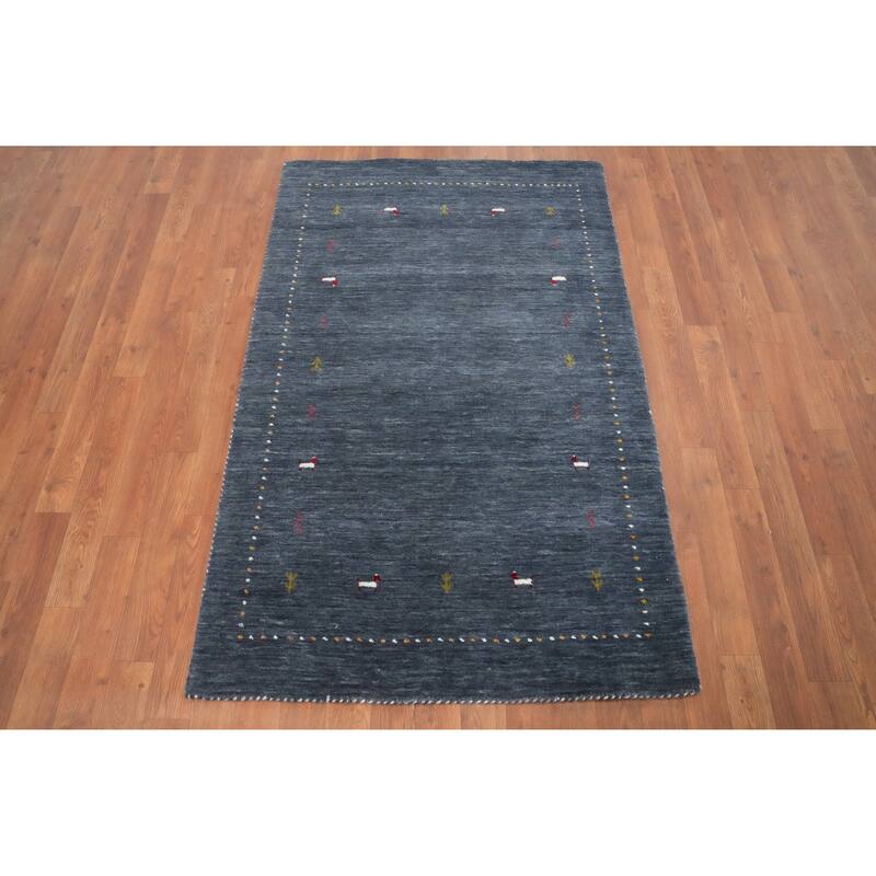 Hand Knotted Oriental 100% Wool Carpet Tribal Animal Pictorial Navy Blue & Blues Gabbeh Area Rug - 4' 11'' X 3' 2''