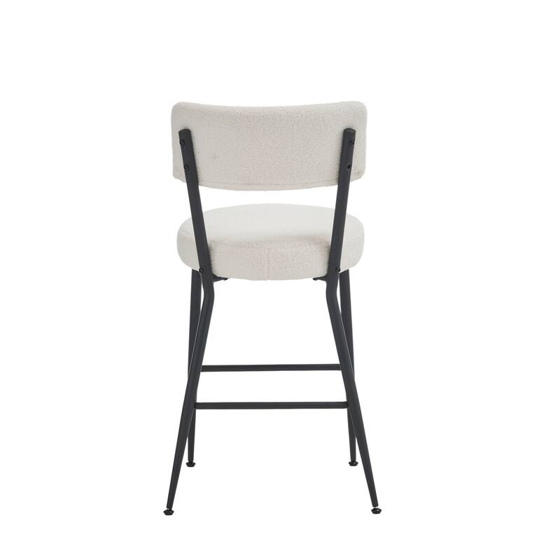 Set Of 4 Modern Teddy Fabric Upholstered Bar Stools - Metal Base High Stool - Suitable For Kitchen