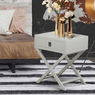 Night Stand With Drawer - Modern End Table, Gray Finish - Bedroom Furniture
