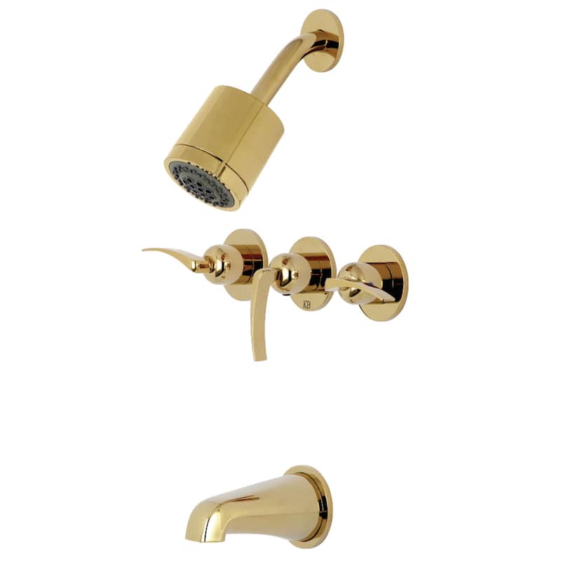 Kingston Brass Centurion Three-Handle Tub and Shower Faucet - Polished Brass