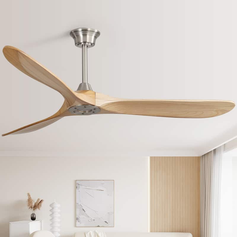 52''/60" Large Ceiling Fan without Lights, Remote Control and Reversible Motor Included, 3 Wood Blades