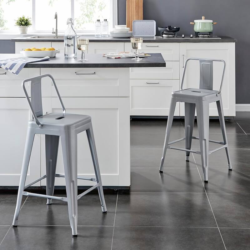 Light Weight Industrial Contemporary Costal Metal Barstools with Bucket Back and 4 Leg Design(Set of 2) (24" Seat)