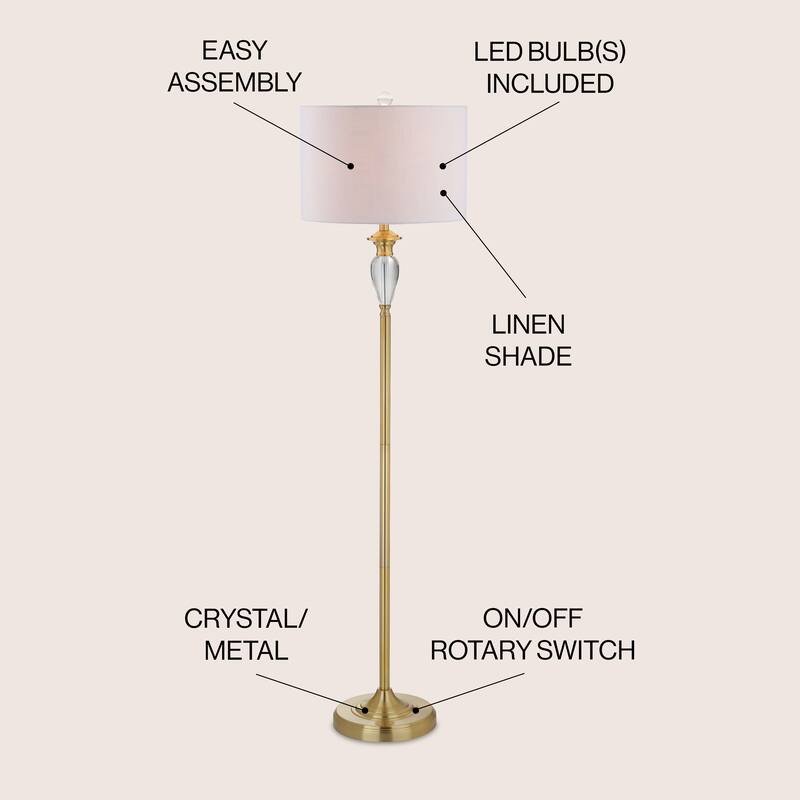 Adalyn 60" Crystal / Metal LED Floor Lamp, Brass Gold/Clear by JONATHAN Y - Brass Gold/Clear - 60" H x 15" W x 15" D - 60" H x 15" W x 15" D - Brass Gold/Clear