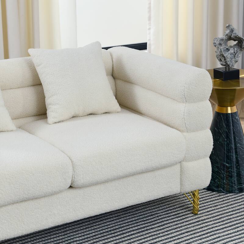 Roomfitters 81" 3 Seater Sectional Sofa, Modern Boucle Upholstered Couch with Gold Legs and 3 Pillows for Living Room