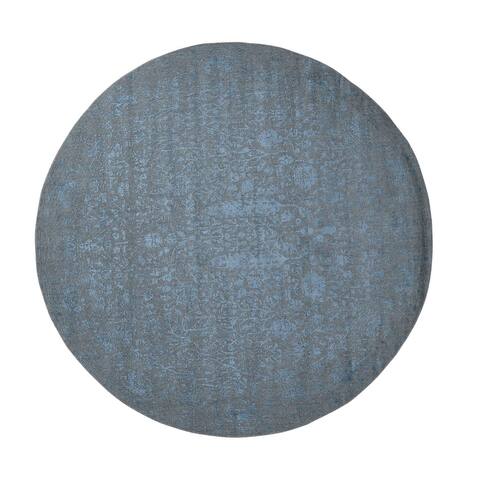 Shahbanu Rugs Round Gray Broken Cypress Tree Design Wool and Silk Thick Hand Loomed Oriental Rug (8'0" x 8'0") - 8'0" x 8'0"