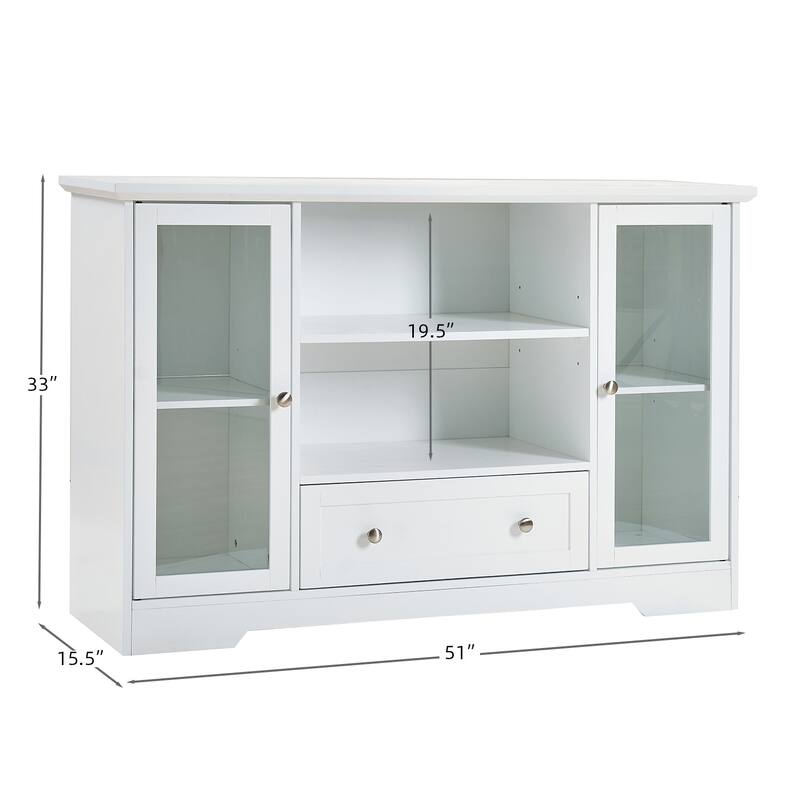 Buffet Sideboard, White Multi-Functional Storage Cabinet,51" W x 16" D x 33" H