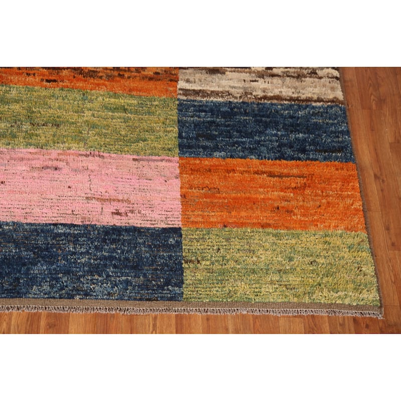 Checkered Moroccan Area Rug Hand-Knotted Wool Carpet - 6'8" x 9'11"