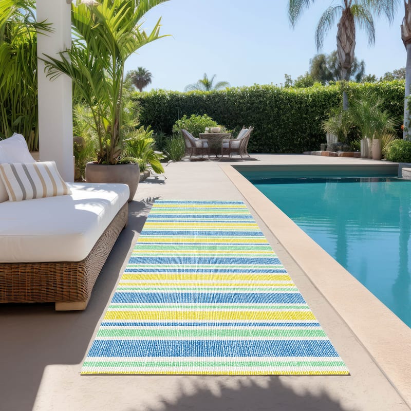 Machine Washable Indoor/ Outdoor Thin Cabana Stripe Chantille Rug - Yellow - 2'3" x 7'6"