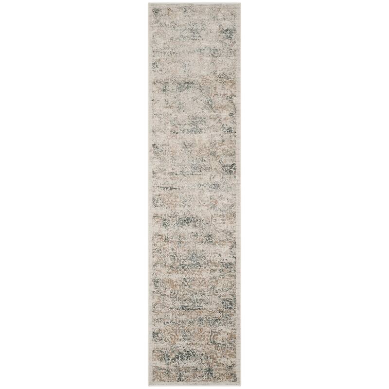 SAFAVIEH Princeton Crete Vintage Distressed Boho Oriental Polyester Rug - 2' x 10' Runner - Silver/Anthracite