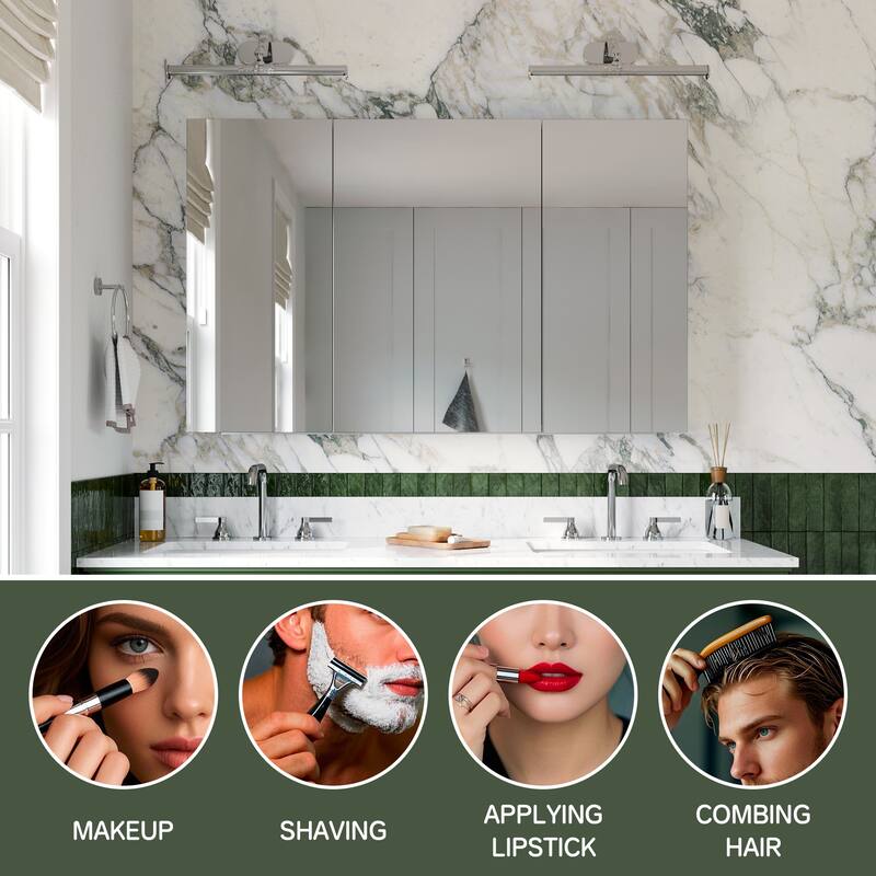48x30 in Tri-View Mirrored Medicine Cabinet, 3-Door Triple Swing, Copper-Free, Blum Soft-Close, Recessed/Surface