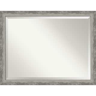 Beveled Bathroom Wall Mirror - Waveline Silver Narrow Frame