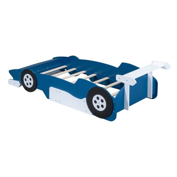 slide 2 of 84, Twin/Full Race Car Bed with Wheels & Safety Rails - Pine Wood Frame Blue - Twin