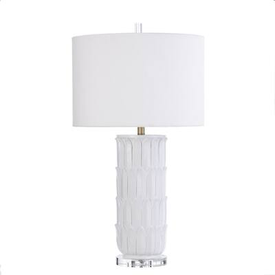 Lexi Bianchi Gold Table Lamp - White and Clear Ceramic Finish - White Fabric Shade