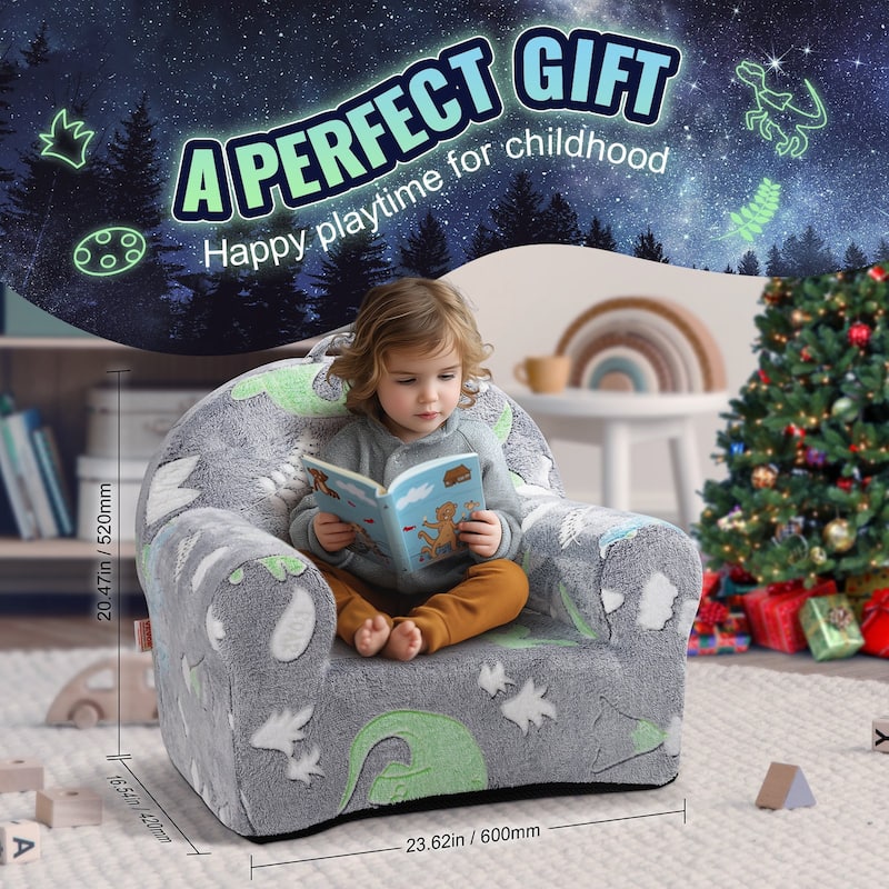 Grey Foam Glow Fabric Kids Couch Sofa Bed with Removable Cover - 23.62” L x 16.54” W x 20.47” H