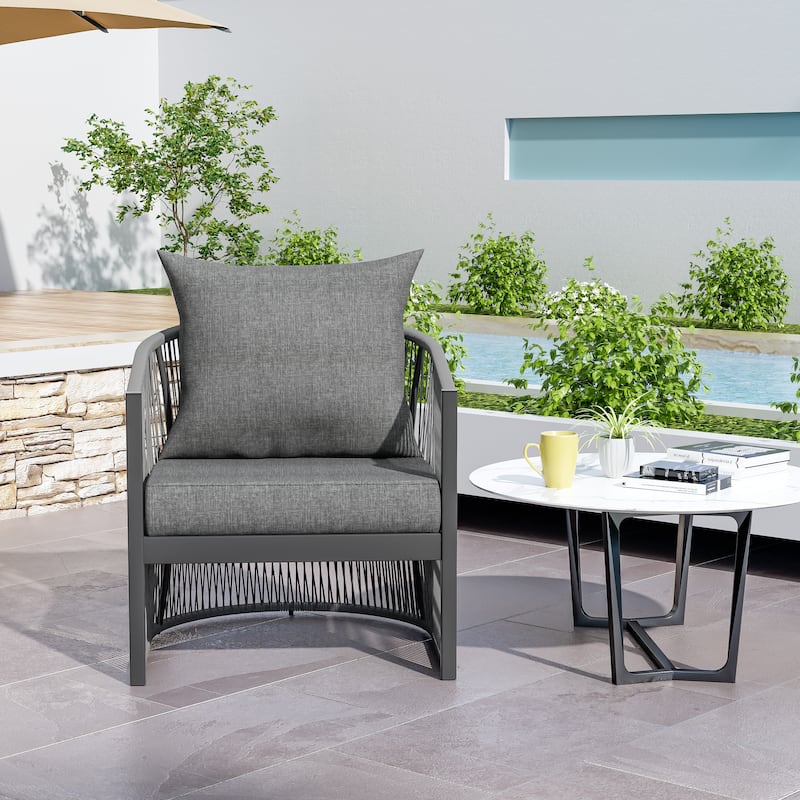 Roomfitters Modern Outdoor Lounge Chair, Aluminum Frame with Rope-Weave Design and Cushions, Grey