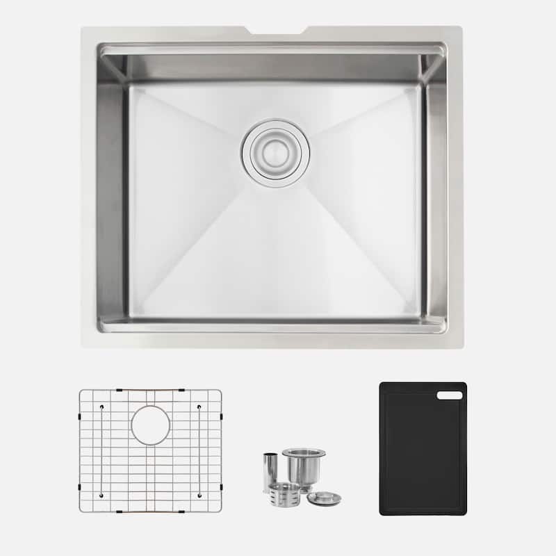 STYLISH 22 inches Workstation Single Bowl Undermount 16 Gauge Stainless Steel Kitchen Sink with Built in Accessories Handmade - Silver