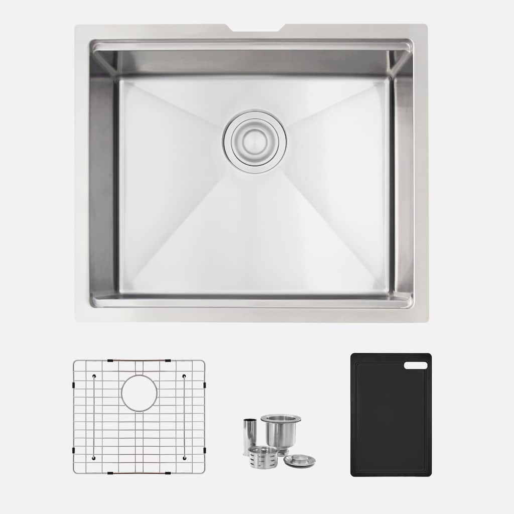 STYLISH 22 inches Workstation Single Bowl Undermount 16 Gauge Stainless Steel Kitchen Sink with Built in Accessories Handmade