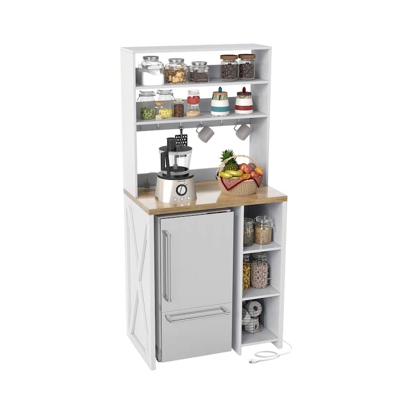 6 Tiers Mini Fridge Station Kitchen Bakers Rack Microwave Stand with Power Outlets and Hooks