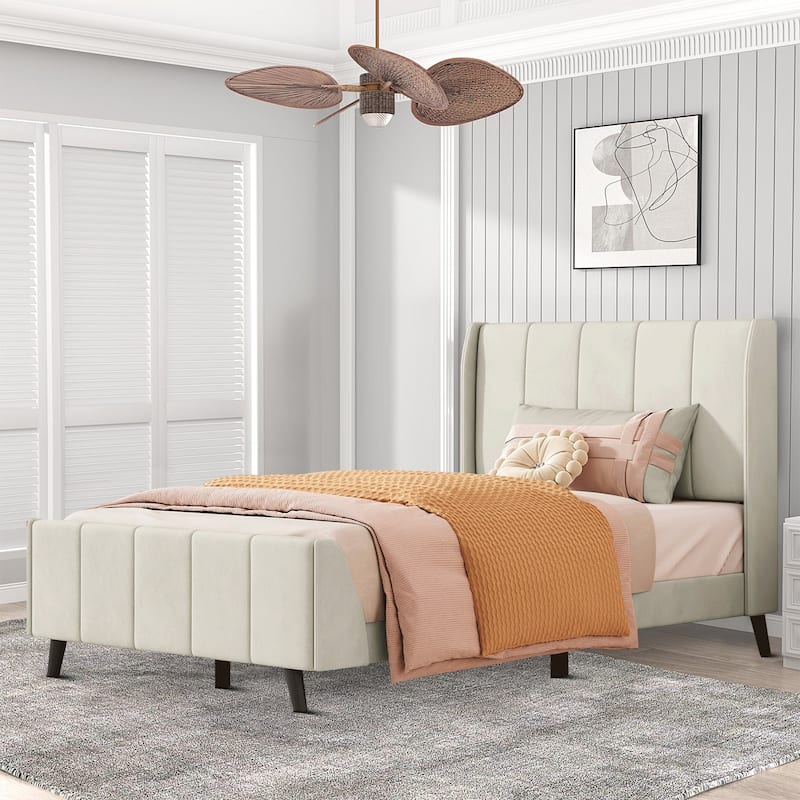Classic Velvet Upholstered Platform Bed with Centre Support Legs