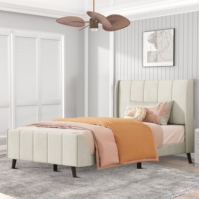 Classic Velvet Upholstered Platform Bed with Centre Support Legs