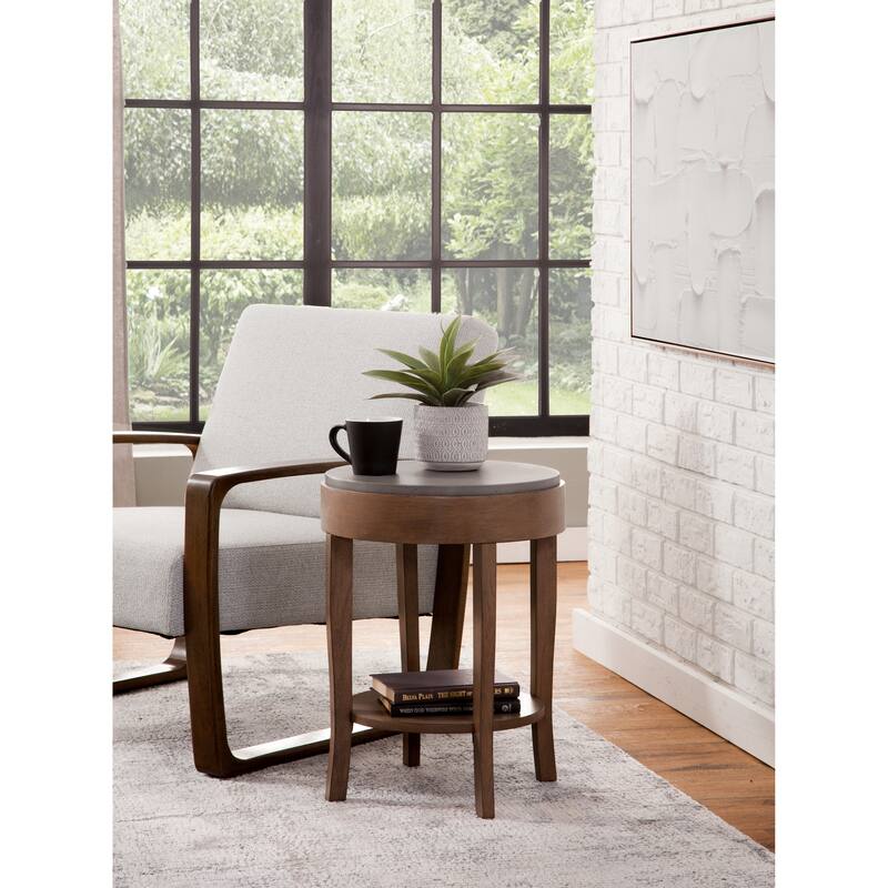 Solvar Gray and Natural Round Wood Accent End Table - Wood