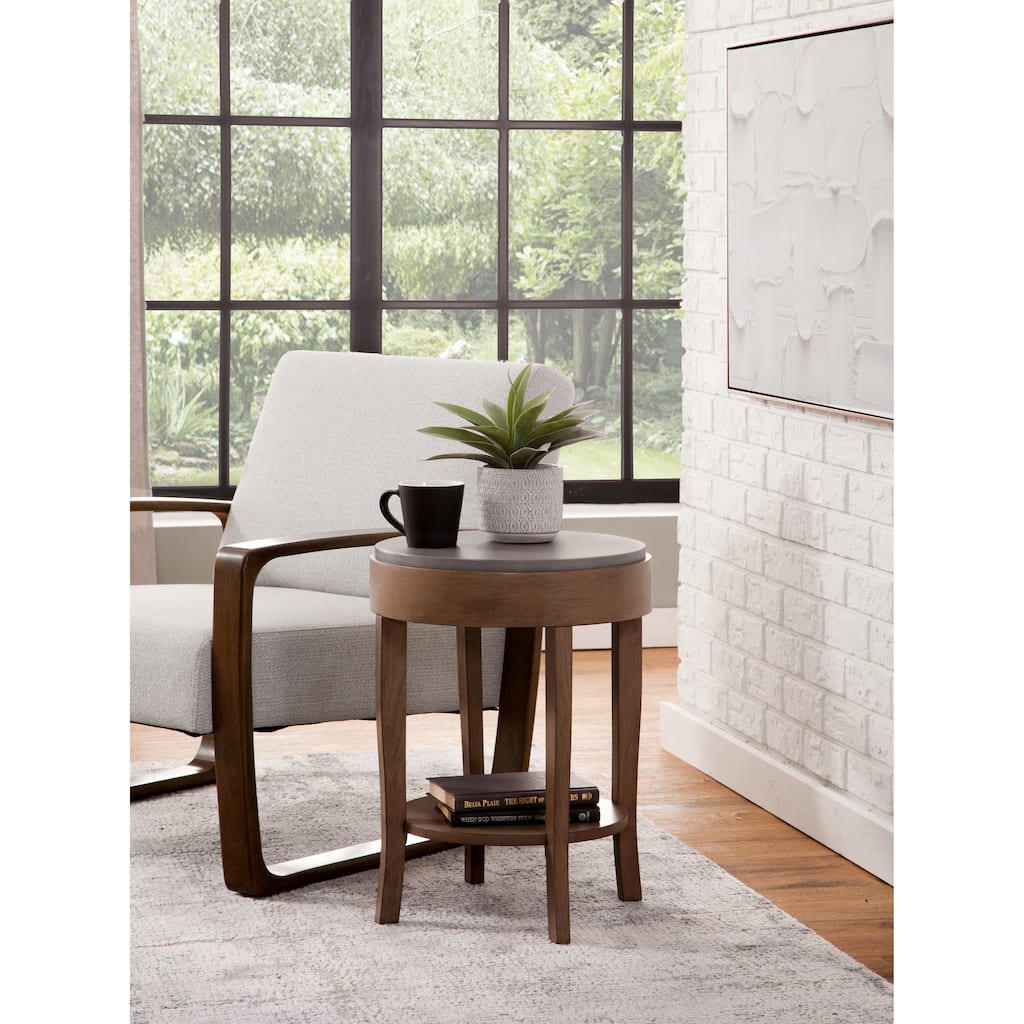 Solvar Gray and Natural Round Wood Accent End Table