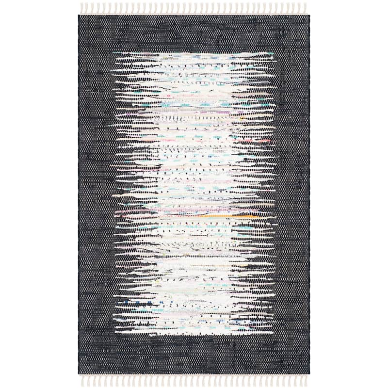 SAFAVIEH Handmade Flatweave Montauk Sidney Cotton Rug - 2'6" x 4' - Ivory/Black