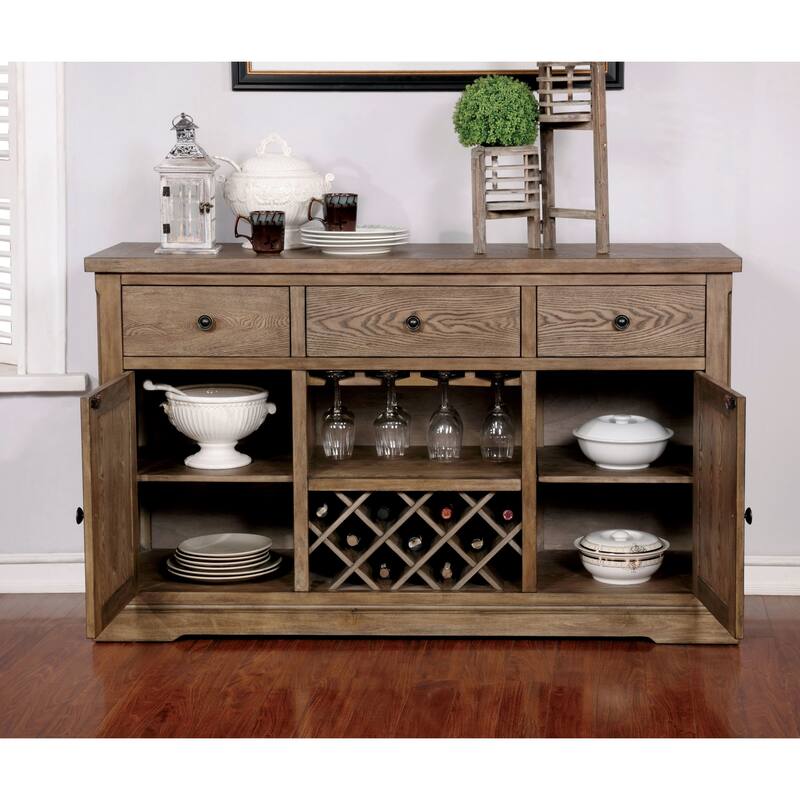 Furniture of America Dice Rustic Oak Solid Wood 3-drawer Dining Server