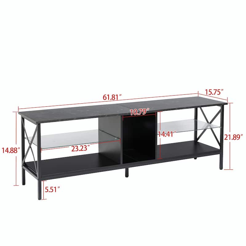 Modern Iron TV Stand with LED Lights, Remote Control, and Toughened Glass Shelves