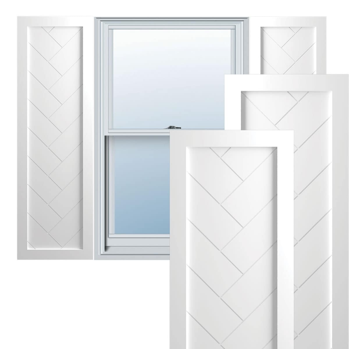 True Fit PVC Single Panel Herringbone Modern Style Fixed Mount Shutters