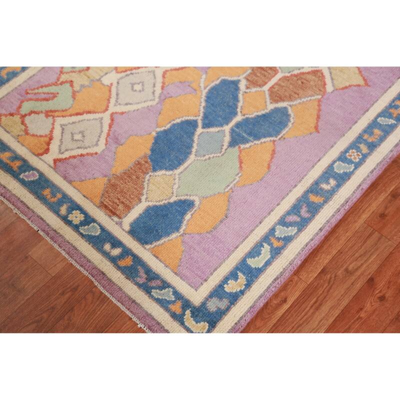 Hand Knotted Oriental 100% Wool Carpet Transitional All-Over Purples Oushak Runner Rug - 7' 10'' X 3' 0''