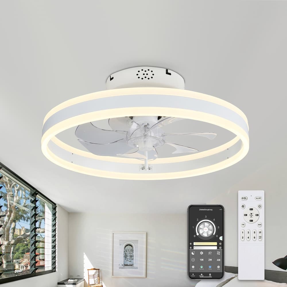 20" Modern Reversible Ceiling Fan with Dimmable Light, 6-Speed Ceiling Fan with Remote and APP Control