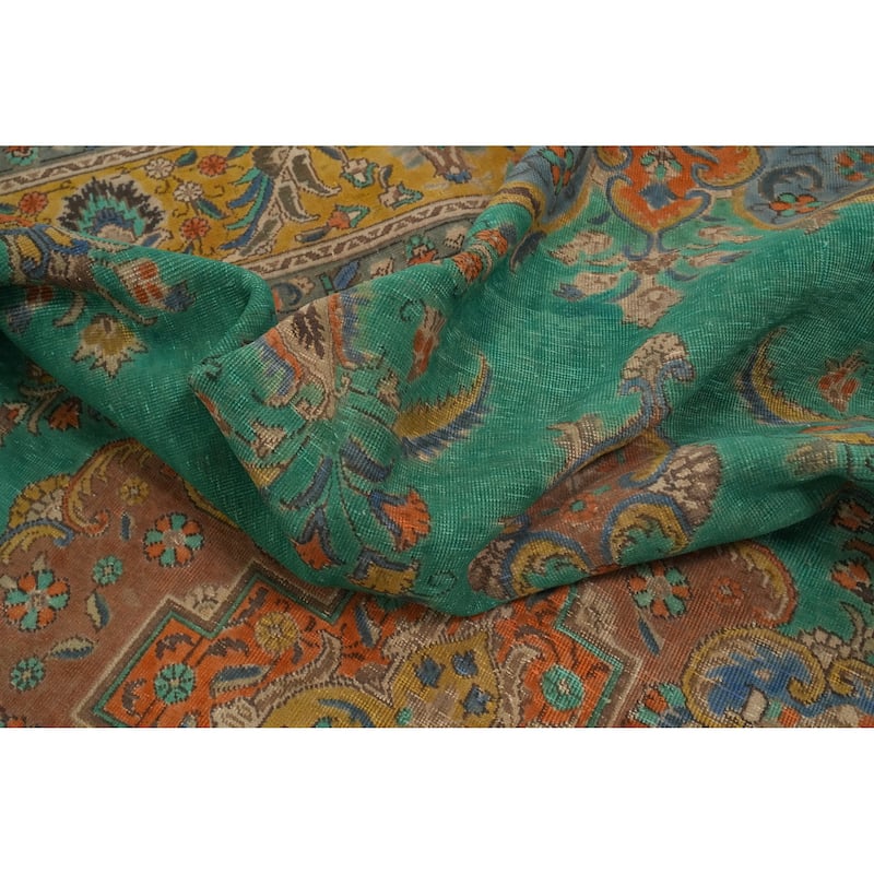 Hand Knotted Oriental 100% Wool Carpet Traditional Floral Green Tabriz Area Rug - 12' 9'' X 9' 9''