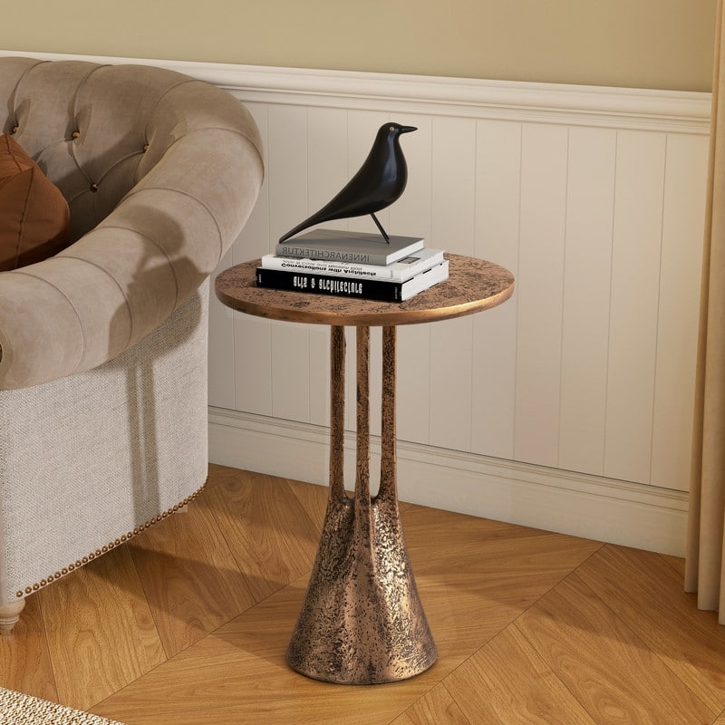 Antique Brass Round End Table