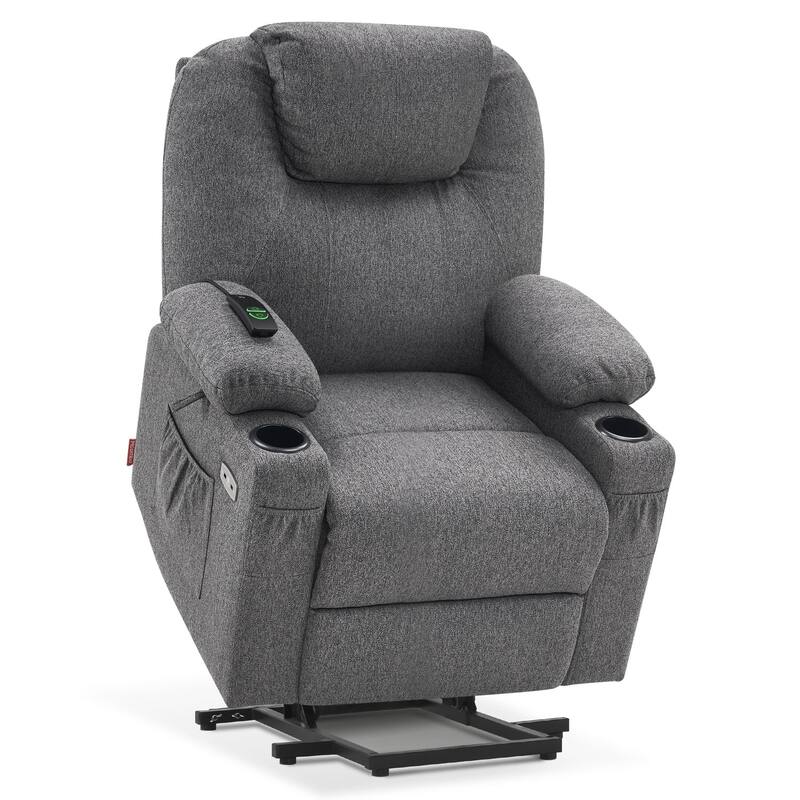 MCombo Small Power Lift Recliner Chair Sofa with Massage and Heat, 3 Positions and USB Ports Extended Footrest, Fabric 7141