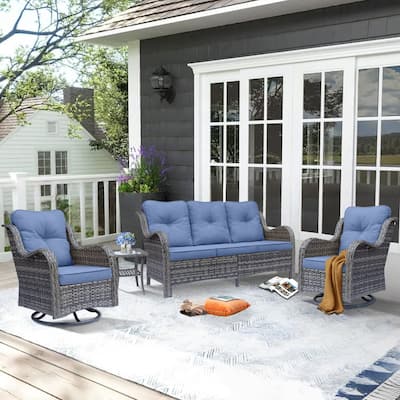 4 Piece Outdoor Seating Wicker Patio Furniture Swivel Chair Sofa Sets