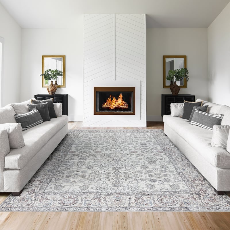 Thomasville Emporia Industrial Old World Chenille Machine Washable Non-Slip Flat Pile Area Rug Collection - Lianne Ivory - 6'6"x 9' - Rectangle