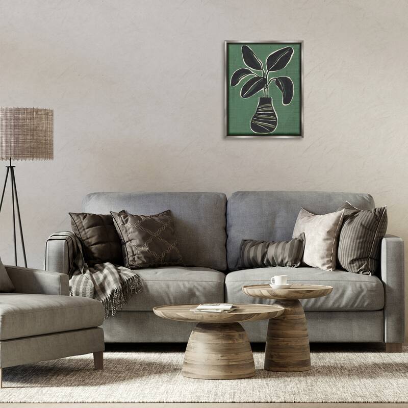 Stupell House Plant on Green Framed Floater Canvas Wall Art Design By June Erica Vess