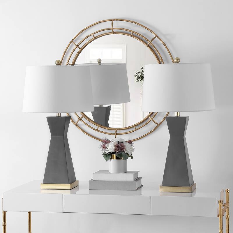 SAFAVIEH Lighting Onder 27" Table Lamp (Set of 2) - 16" W x 16" D x 27" H - Grey