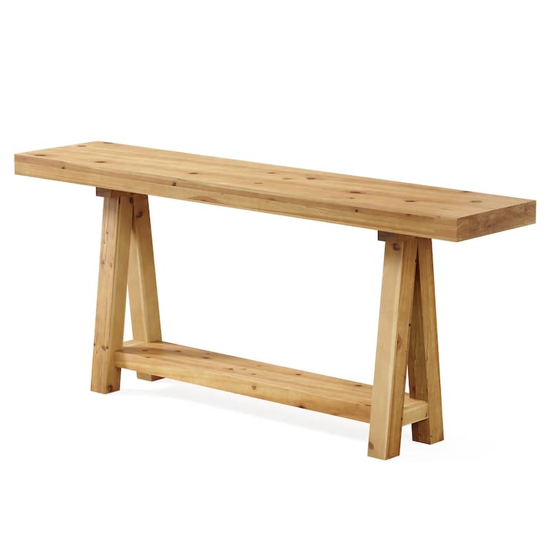 70.87-Inch Solid Wood Console Table with Shelves for Entryway
