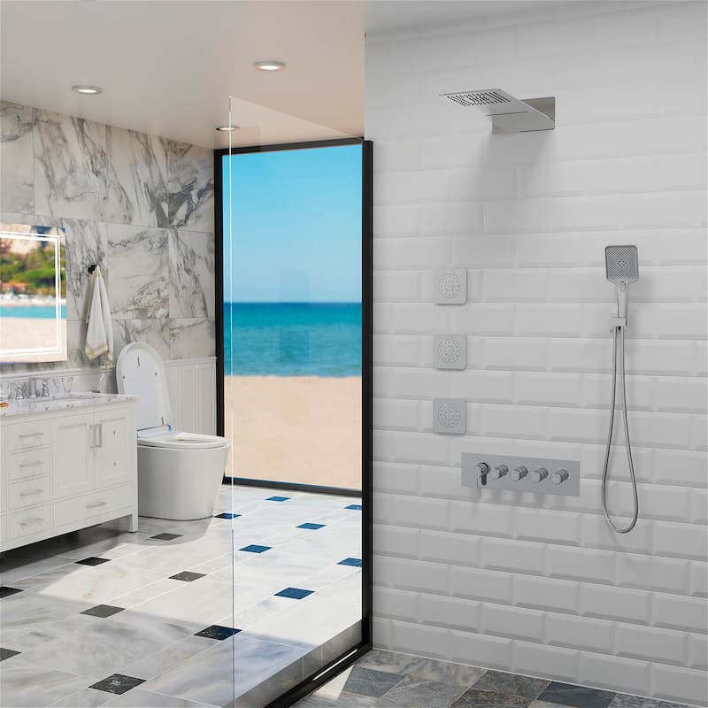 GIVINGTREE Luxury 4 Spray Patterns Thermostatic 23" Wall Mounted Rainfall Dual Shower Head With 3 Spray Heads（valve Included)