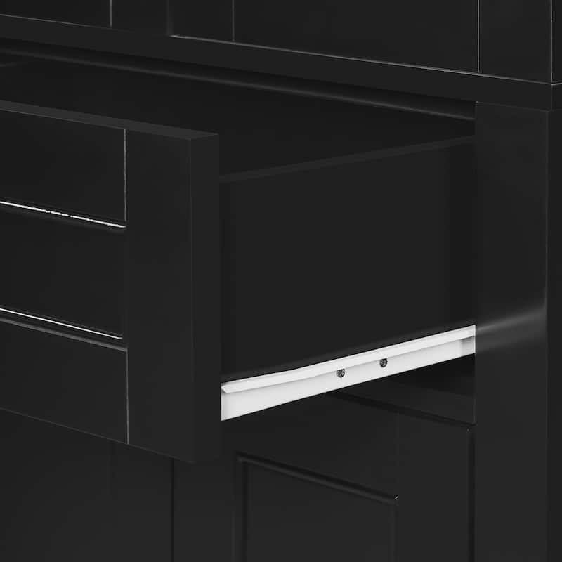 GDFStudio - Mary 63" Tall Bathroom Storage Cabinet with Glass Doors, Two Drawers, and Adjustable Shelves