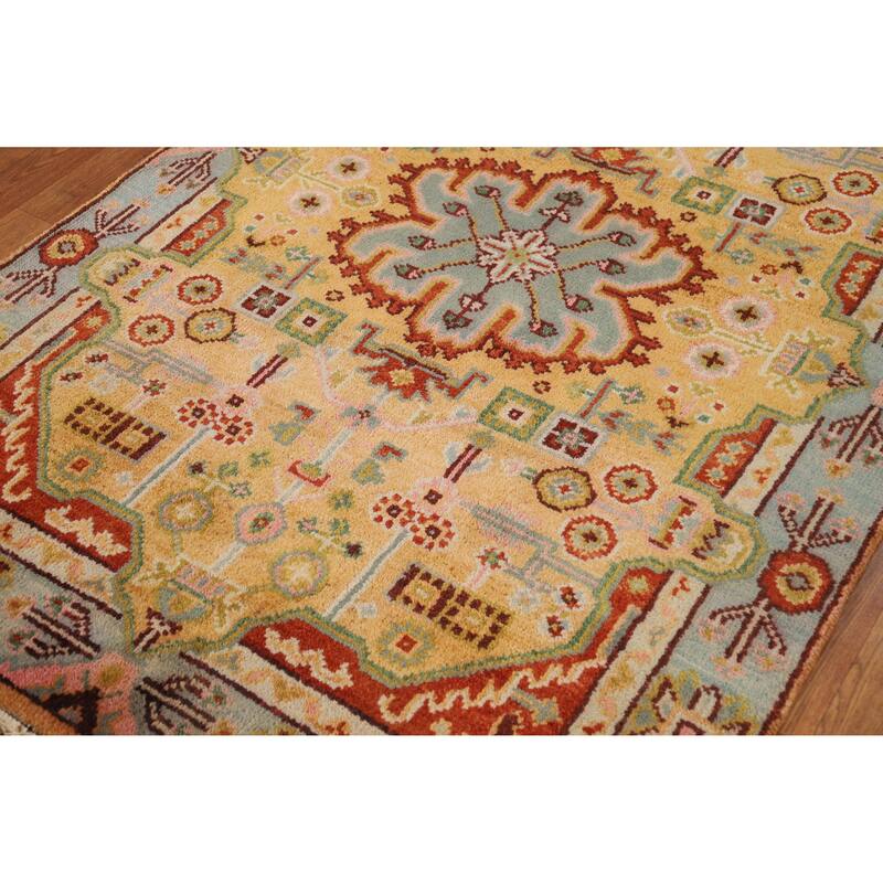 Hand Knotted Oriental 100% Wool Carpet Traditional Geometric Yellow & Gold Heriz (serapi) Area Rug - 5' 10'' X 4' 0''